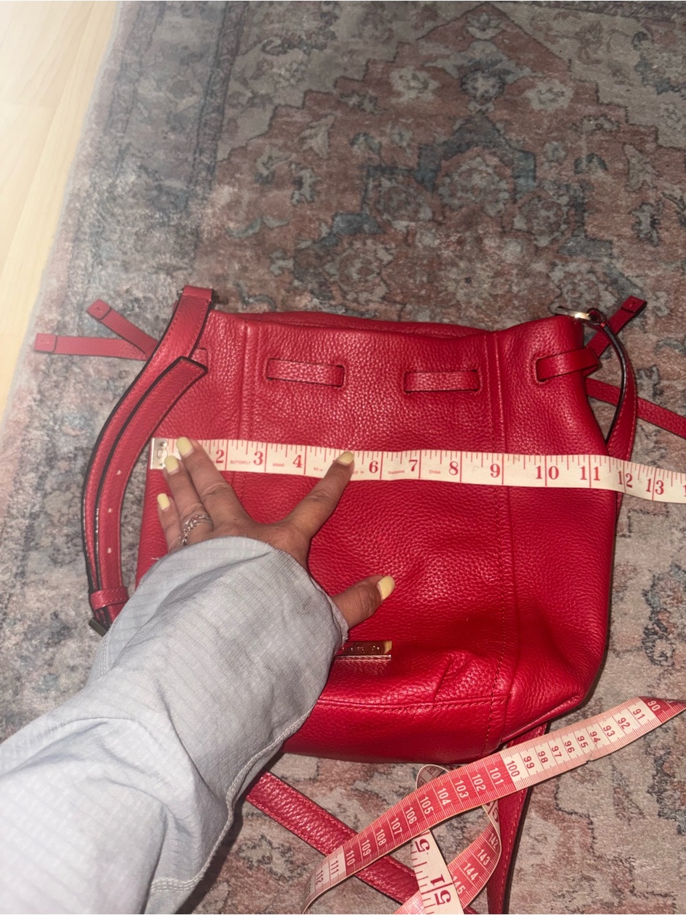 Kate Spade Red Bucket Bag Pebble Leather Side Cinch Adjustable Crossbody - Picture 8 of 14